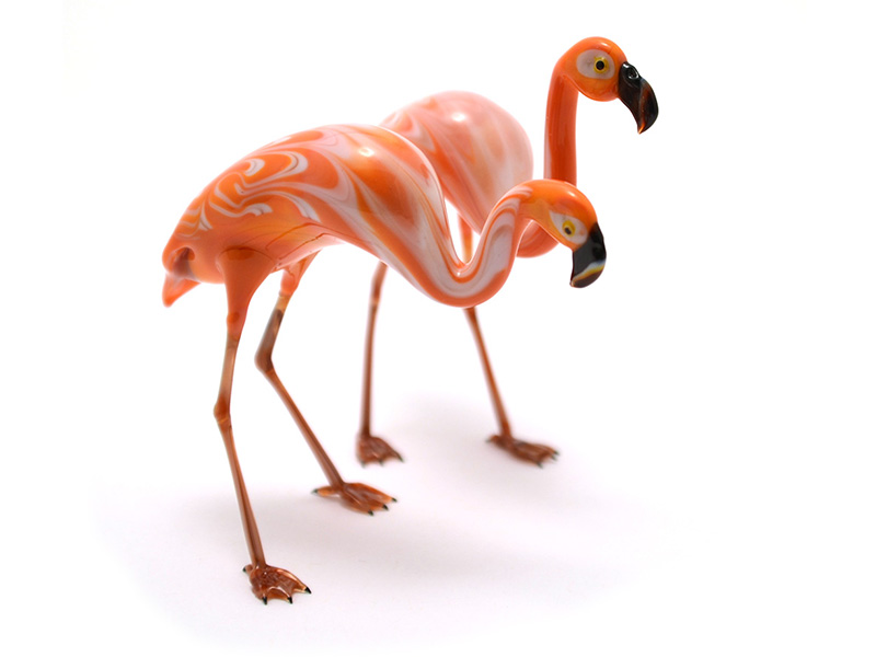 Flamingo Mating Pair, glass bumblebee by Wesley Fleming