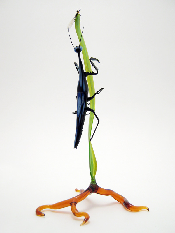 Mantis Stalking a Wasp, glass bug by Wesley Fleming