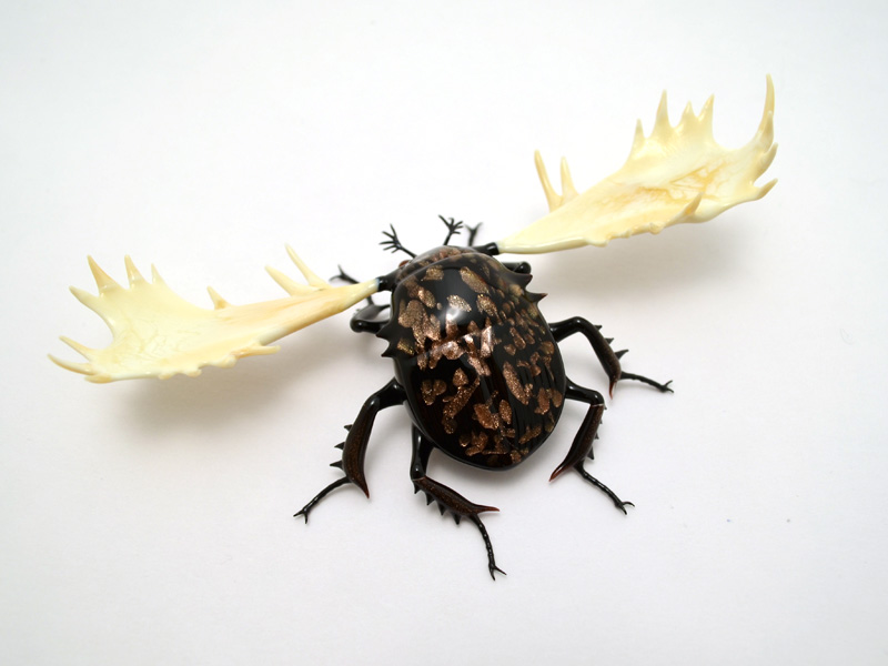Lucanus alces, goldstone variant, glass moose by Wesley Fleming