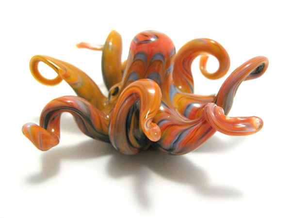 Blue Octopus, lampworked glass sea creature by Wesley Fleming