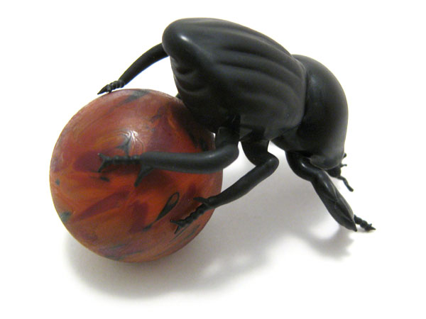 Scarab Beetle with Dung Ball, glass beetle by Wesley Fleming